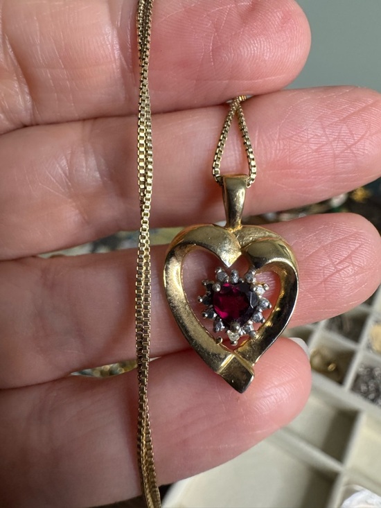 Gold Vermeil Heart Pendant Necklace with Ruby-Red Center FAS 925 Italy 18” - Picture 9 of 15